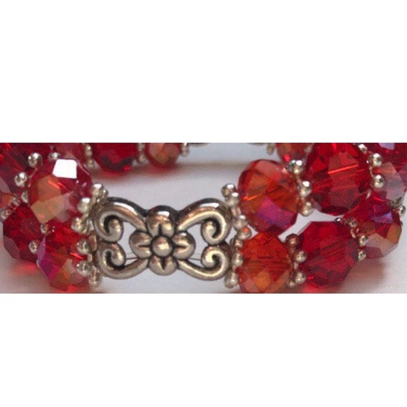 Red Double Beaded Bracelet, Summer, Handmade, - Picture 4 of 5